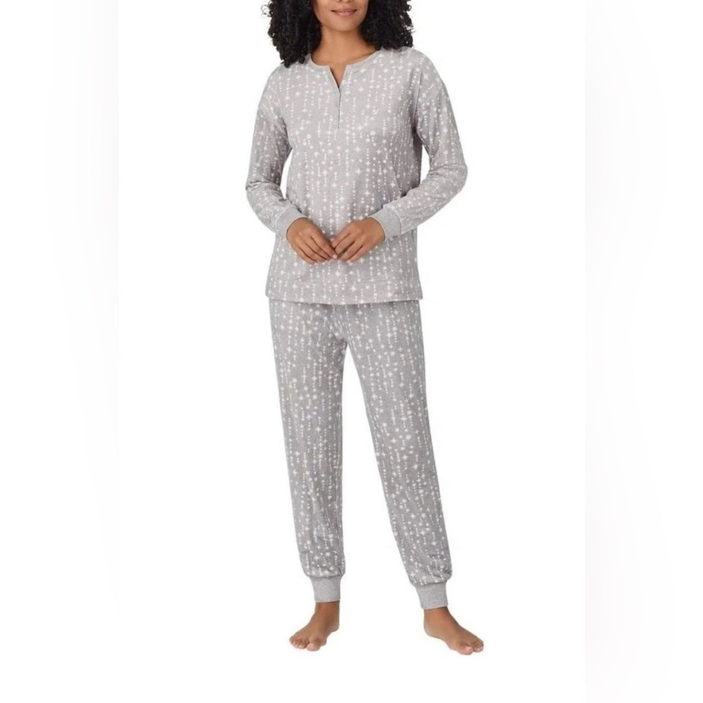 Nautica Women's 2 Piece Fleece Pajama Sleepwear Set Gray Star Size S